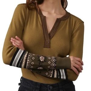 Free People Mikah Layering Cuff Thermal in Army Green Combo NEW